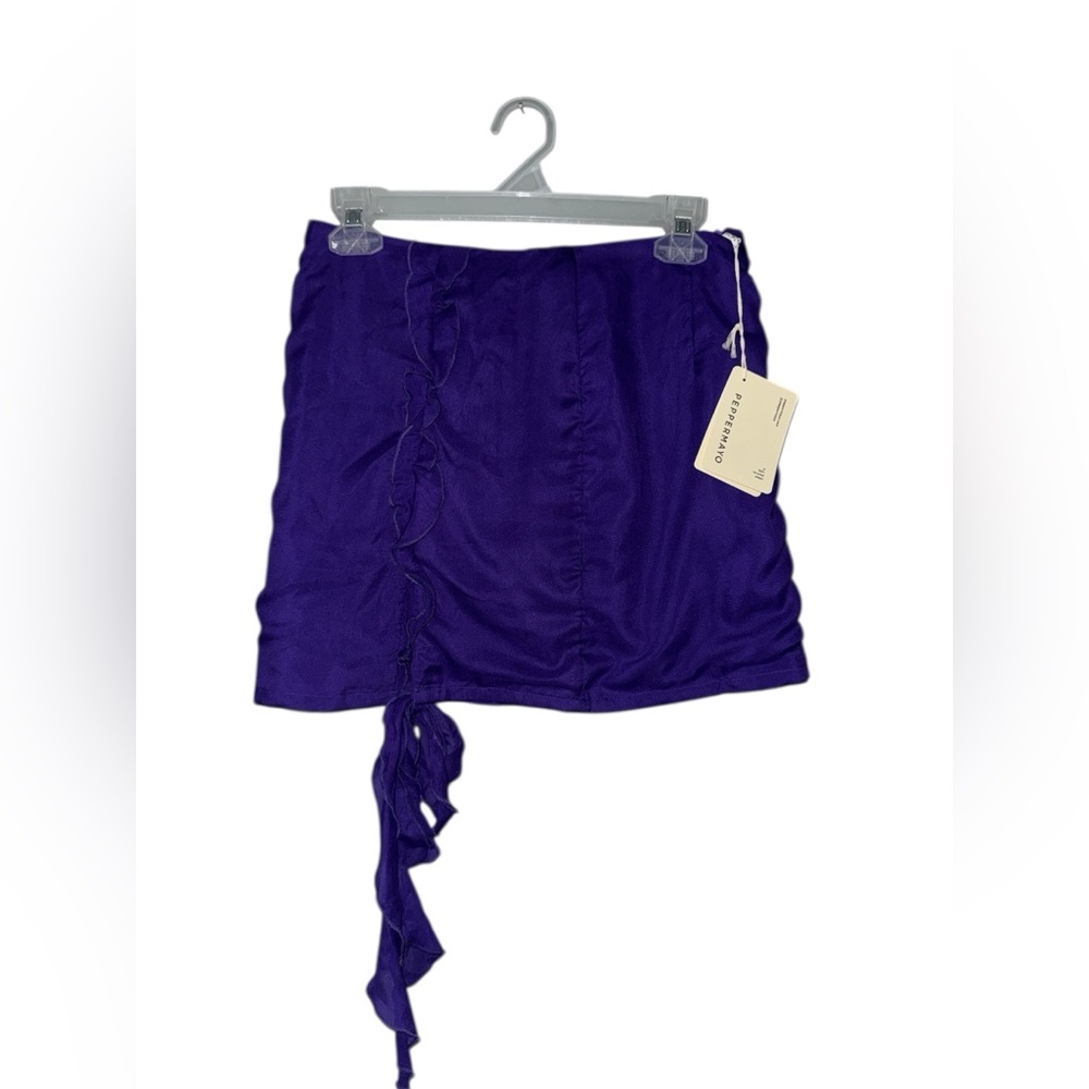 Peppermayo Purple Satin Ruched Mini Skirt NWT Size 6